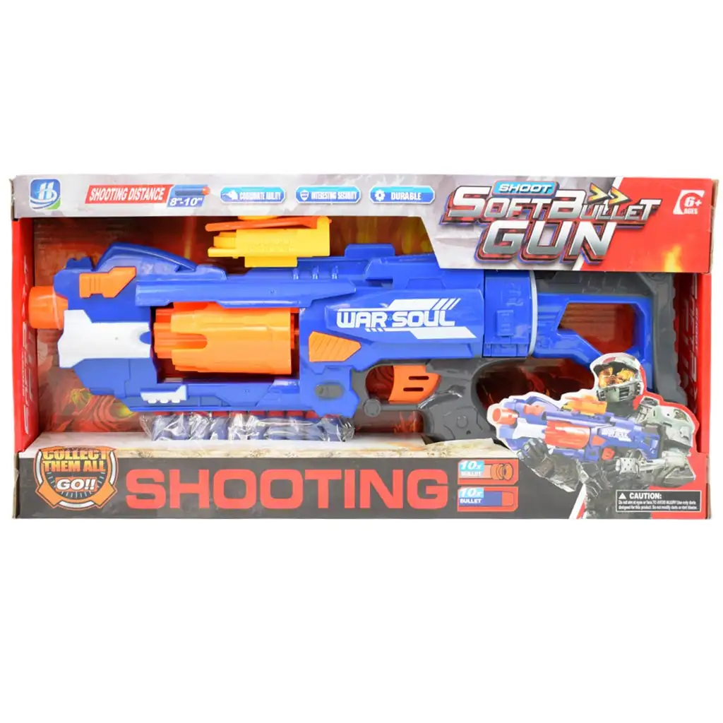 Soft Bullet Gun: Manuelle Schaumstoffpistole mit Trommelmagazin und Patronen 44cm kép 7