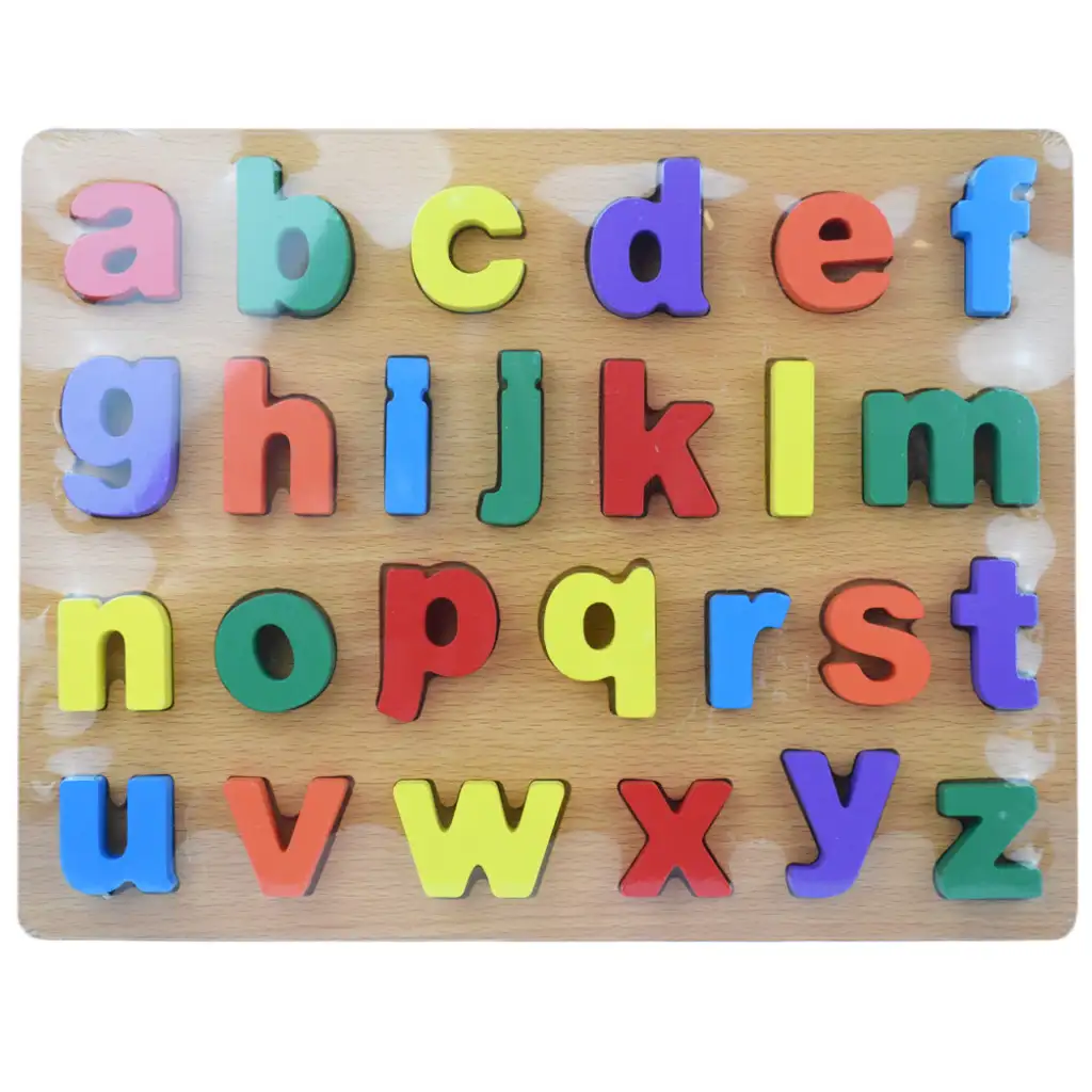 ABC színes fa kisbetű formakirakós 30x22cm kép 1