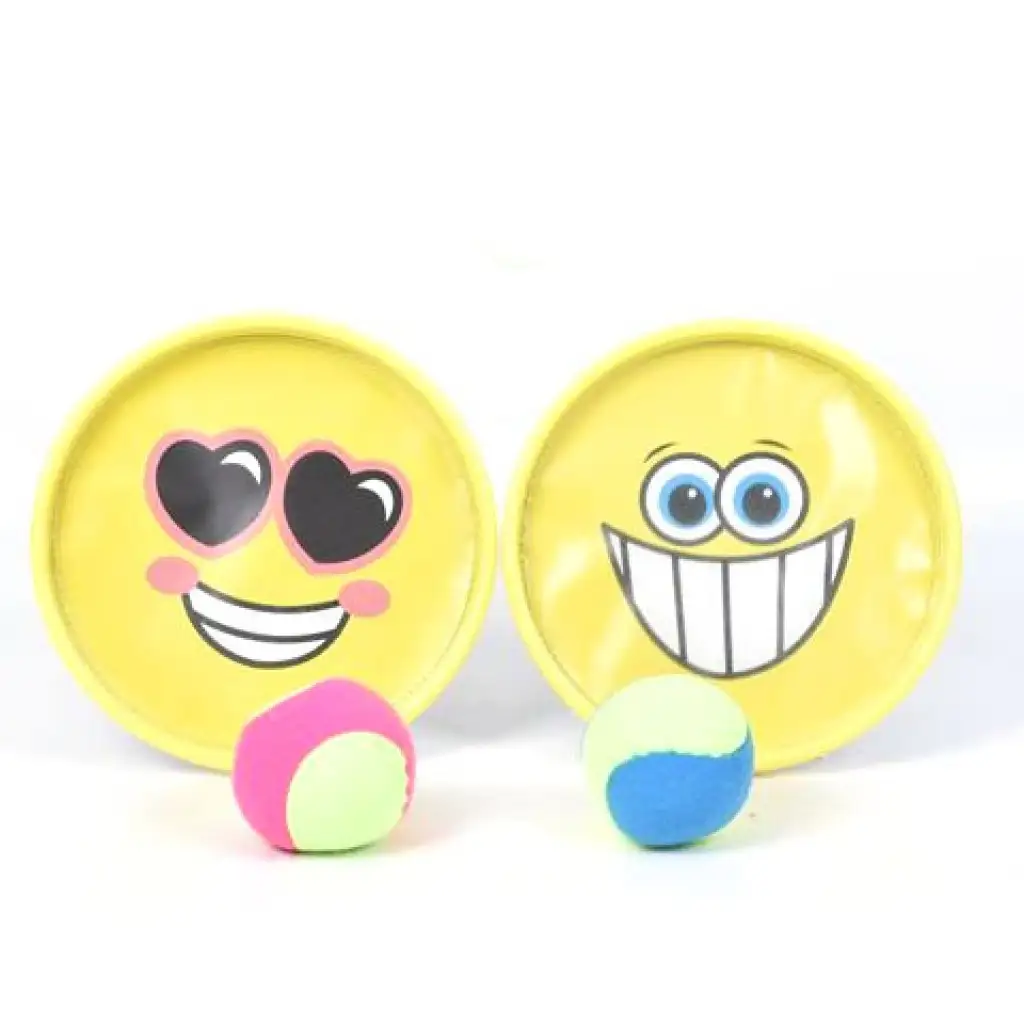 Geschicklichkeitsspiel-Set mit gelbem Catchball und Smiley-Muster