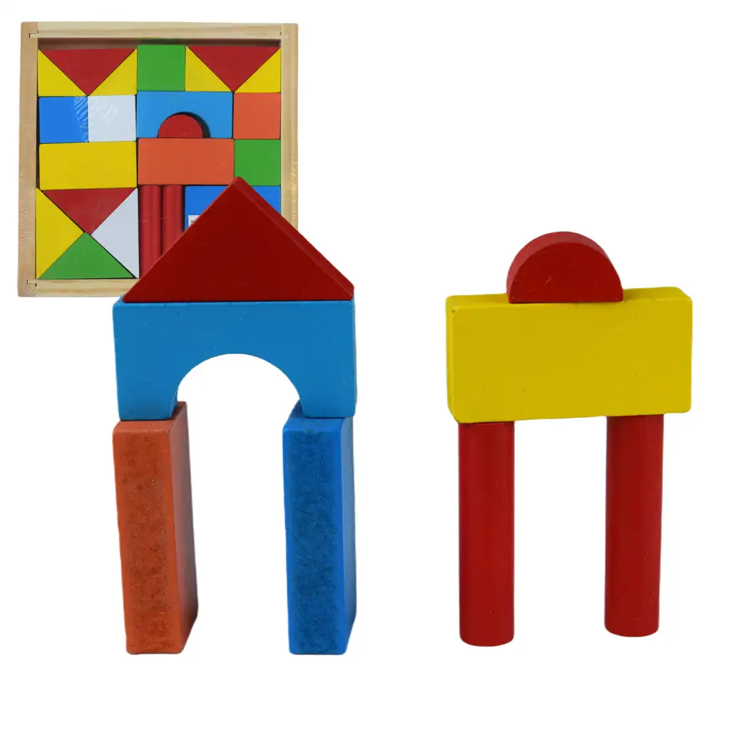 24-teiliges Set bunter Holzbausteine in einer Box kép 3