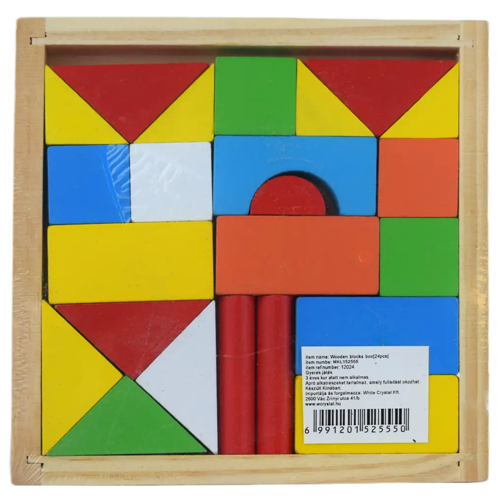 24-teiliges Set bunter Holzbausteine in einer Box kép 5