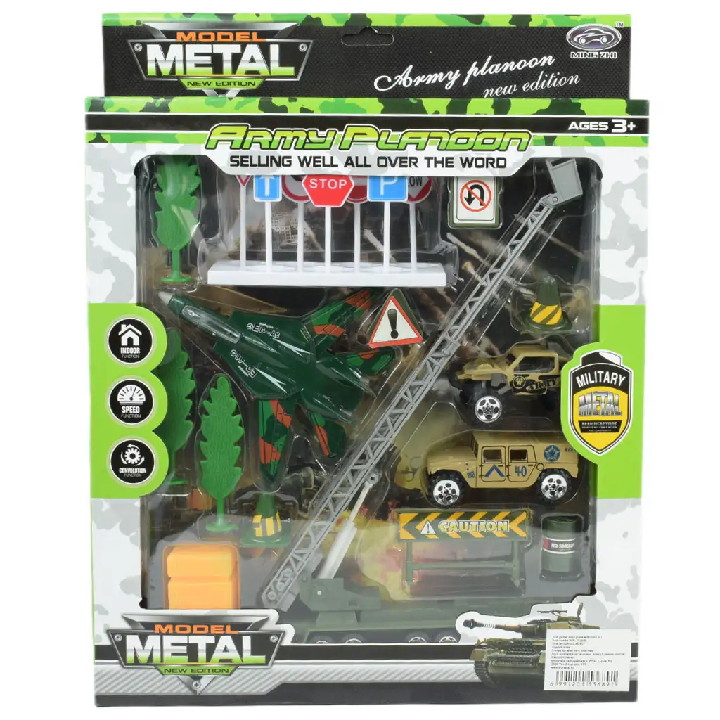 Super Army: Militärspielset mit Fahrzeugen aus Metall und Schwungradflugzeug in zwei Varianten kép 12