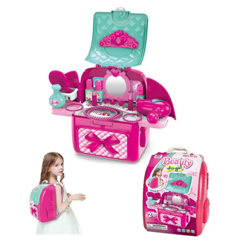 Rosa tragbarer 2-in-1 Schönheitstisch Spielset im Rucksack kép 2