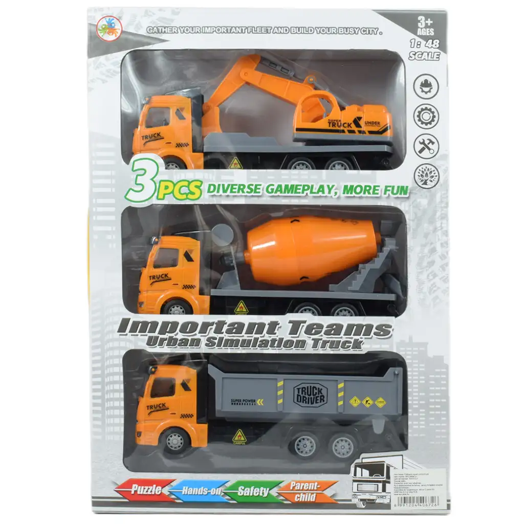 LKW-Fahrer: Schwungrad-Baustellen-LKW 3er-Set 19cm kép 5