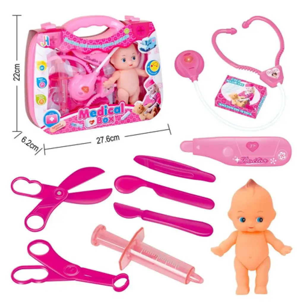 Rosa Arztset mit Puppe und Zubehör im Koffer kép 2