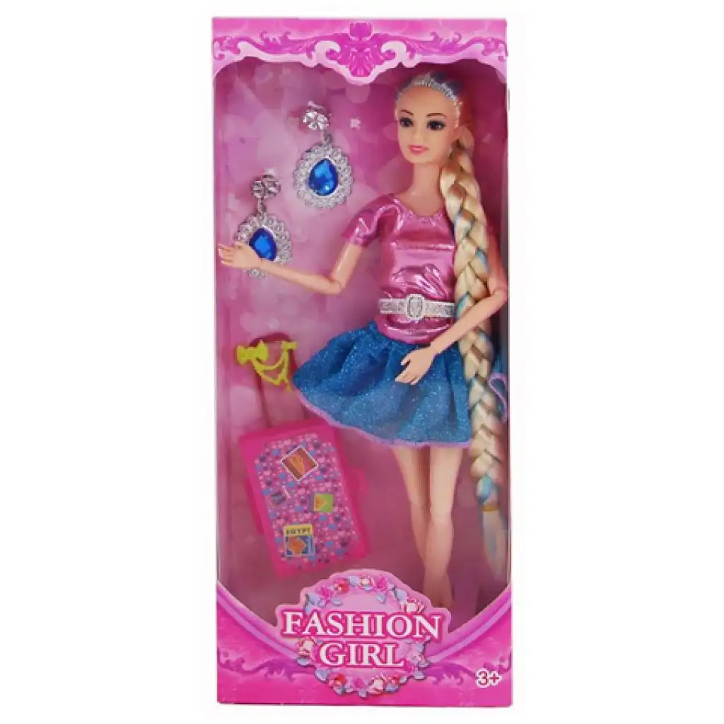 Fashion Girl Puppe mit Koffer und Ohrringen 29cm