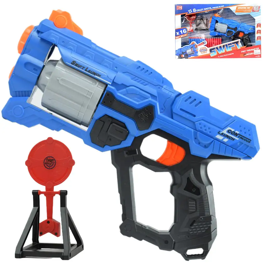 Swift Launcher: Forgótáras manuális szivacslövő fegyver töltényekkel és céltáblával 32cm kép 1