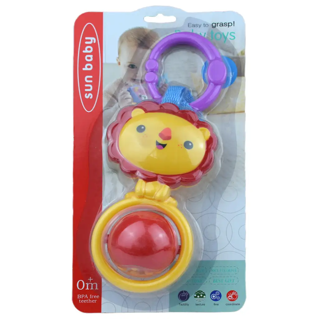 Sun Baby: Fröhlicher Löwe BPA-freie Baby-Rassel mit drehbarem Ball kép 3