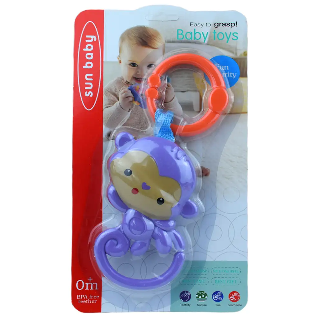 Sun Baby: Fröhlicher lila Affe BPA-freie Babyrassel kép 4