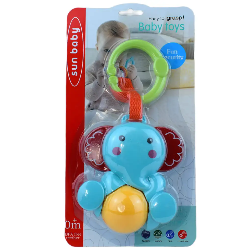 Sun Baby: Fröhlicher Elefant BPA-freie Baby-Rassel mit drehbarem Ball kép 4