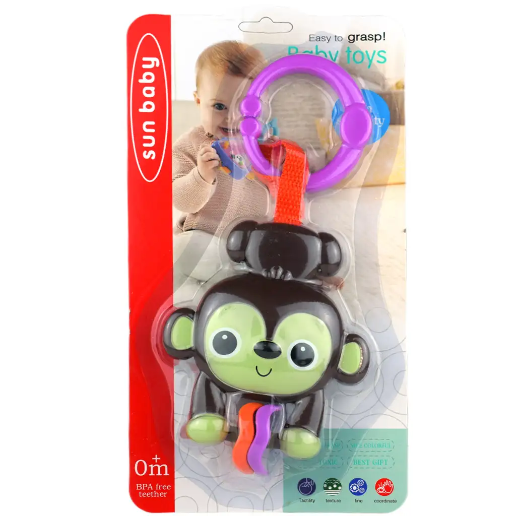 Sun Baby: Fröhlicher brauner Affe BPA-freie Babyrassel kép 5