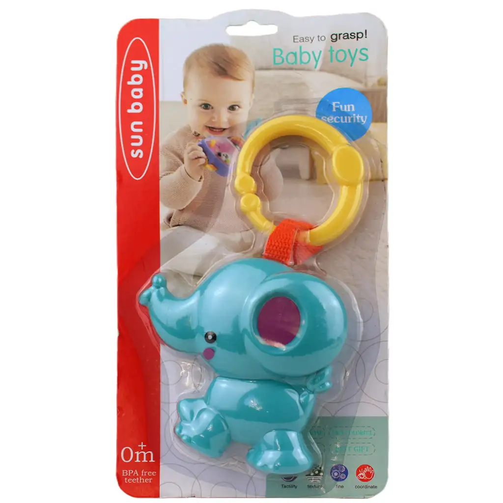 Sun Baby: Fröhlicher blauer Elefant BPA-freie Babyrassel kép 4