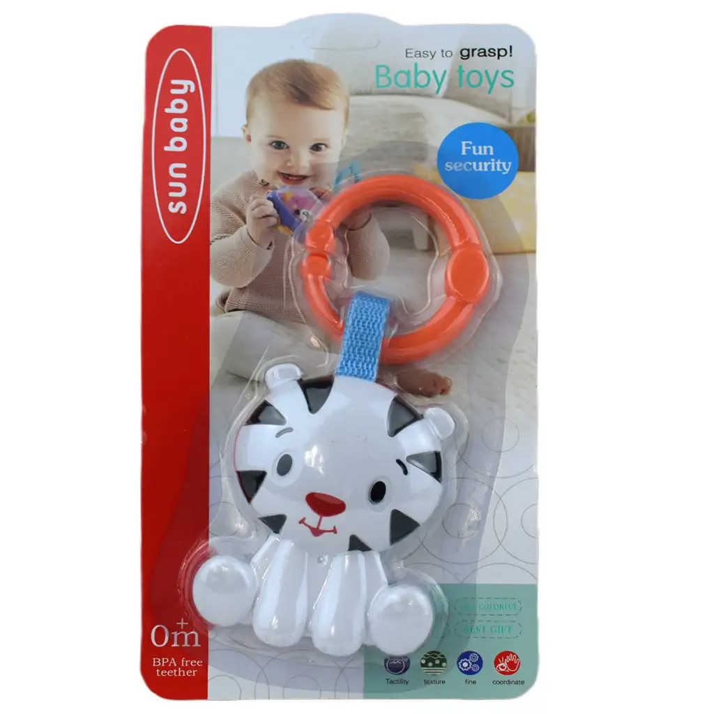 Sun Baby: Fröhlicher weißer Tiger BPA-freie Babyrassel kép 4