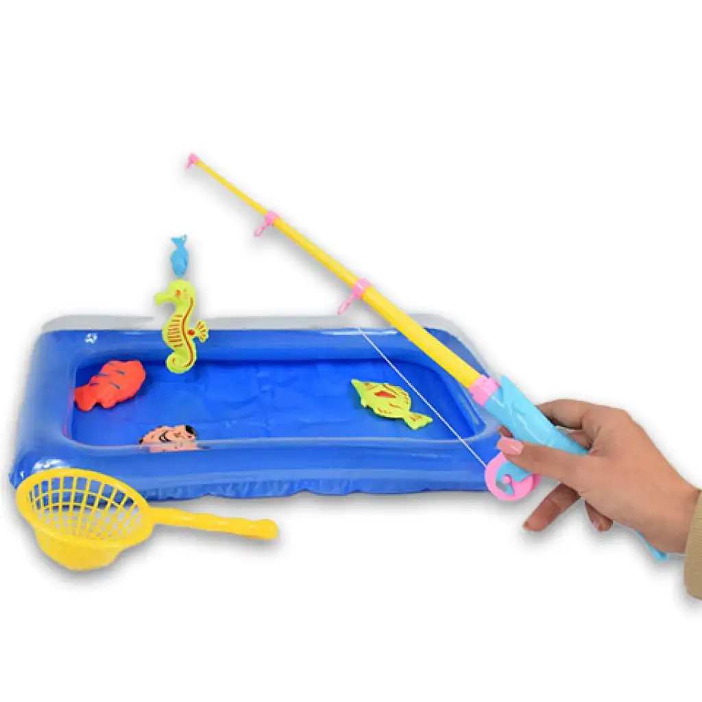 Angelspiel mit aufblasbarem Pool und Teleskop-Angelrute kép 2