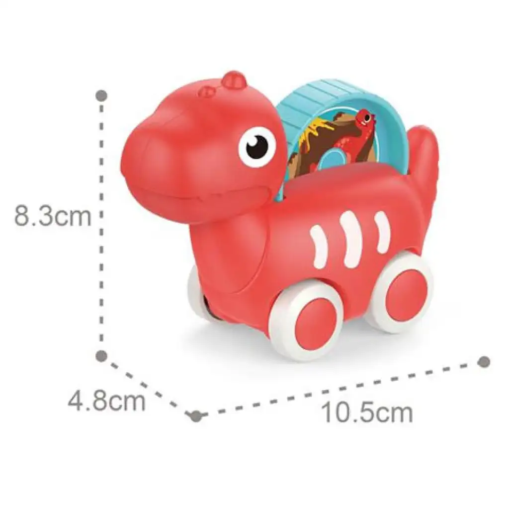 Rotes Baby-Auto mit Dinosaurier-Motiv, beweglich, 10,5 cm kép 2