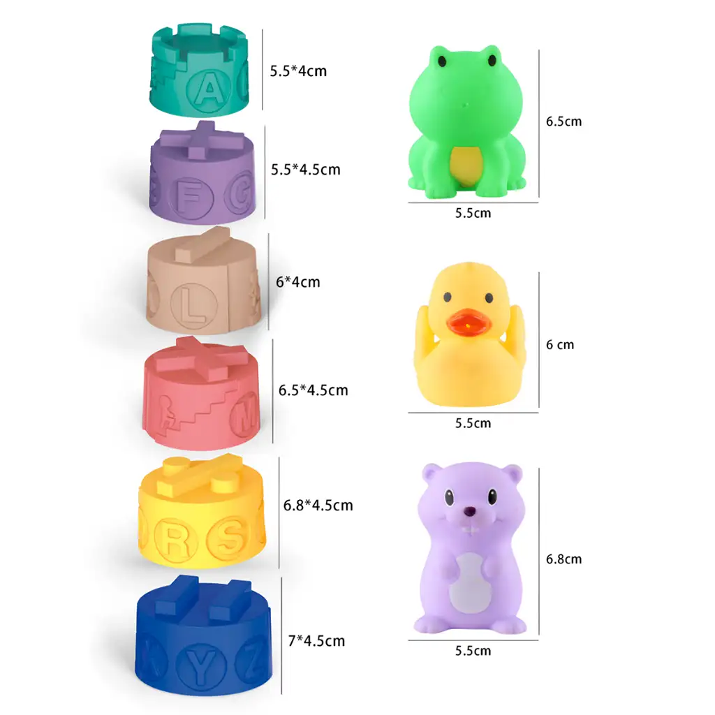 Touchball: Weicher Tastsinn entwickelndes 9-teiliges Turmbauspielset mit Tierfiguren kép 2