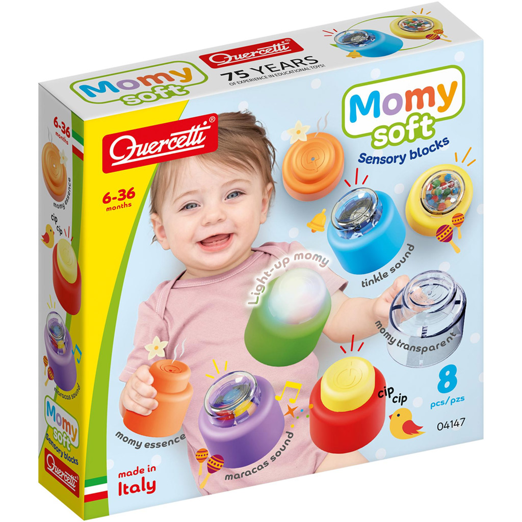 Quercetti: Momy Soft 8-teiliges sensorisches weiches Baustein-Set mit Licht und Sound