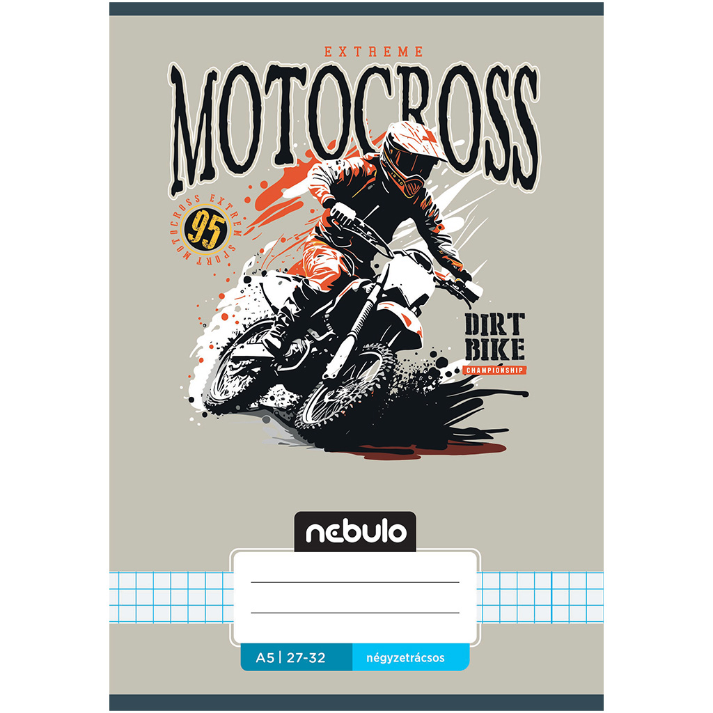 Nebulo: Geheftetes kariertes Heft mit Motocross-Muster 27-32 A/5