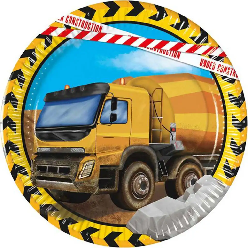 8-teiliges Papierteller-Set mit Arbeitsmaschinen, 20 cm