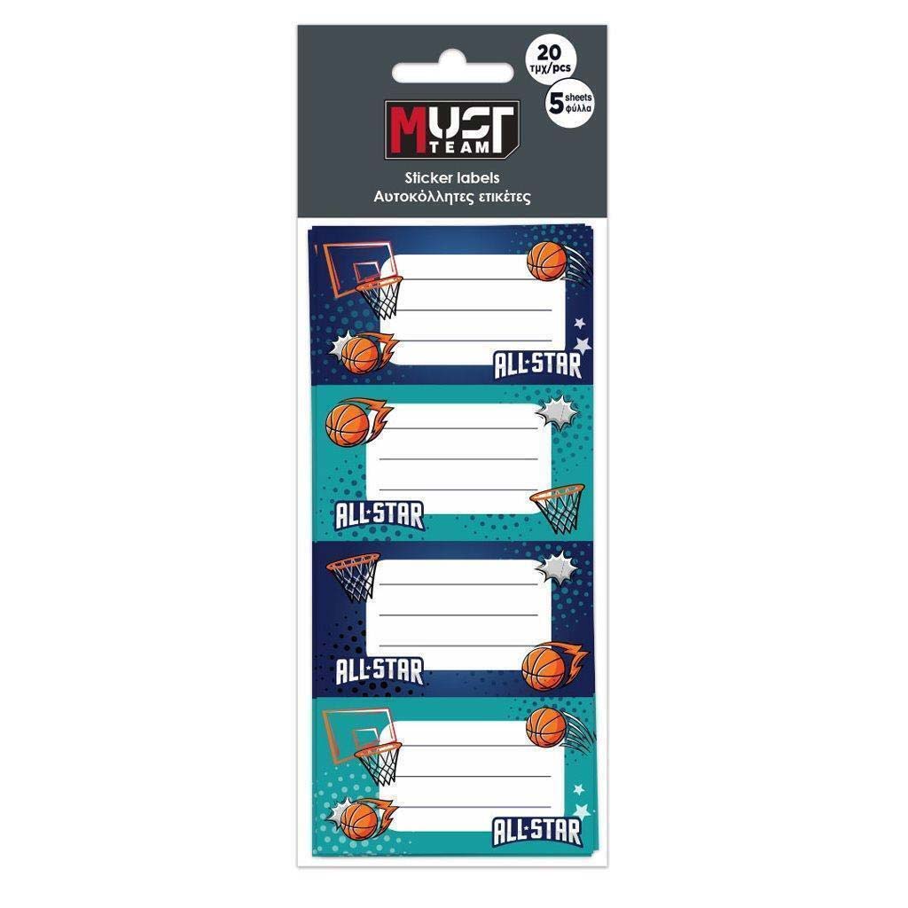 Luna: Must Team Basketball-Motiv Heftetiketten, 20 Stück Packung
