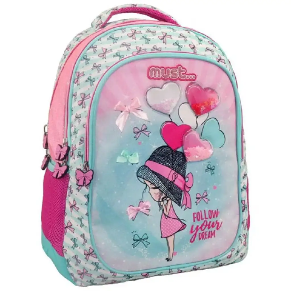 Must: Girl három rekeszes lekerekített iskolatáska, hátizsák 32x18x43cm kép 1