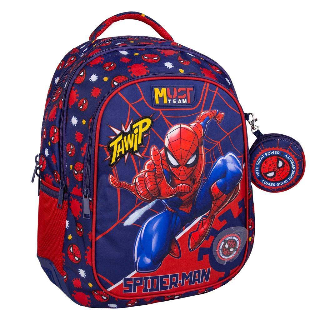Luna: Must Team Pókember Thwip lekerekített 3 rekeszes iskolatáska, hátizsák 32x18x43cm kép 1