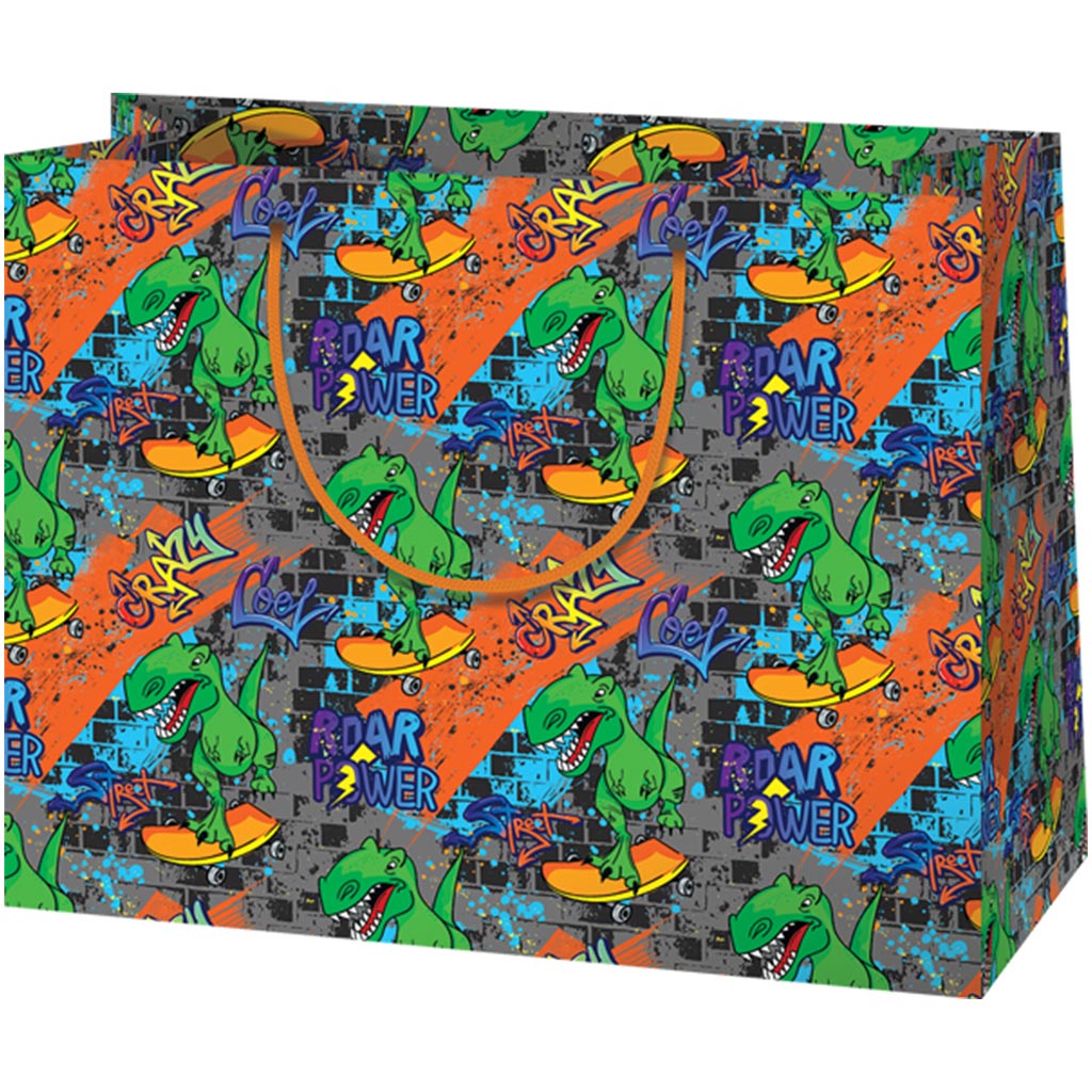 Cardex: Dino-Skateboard-Party Geschenktasche, große Größe, 26,7x13,7x33cm