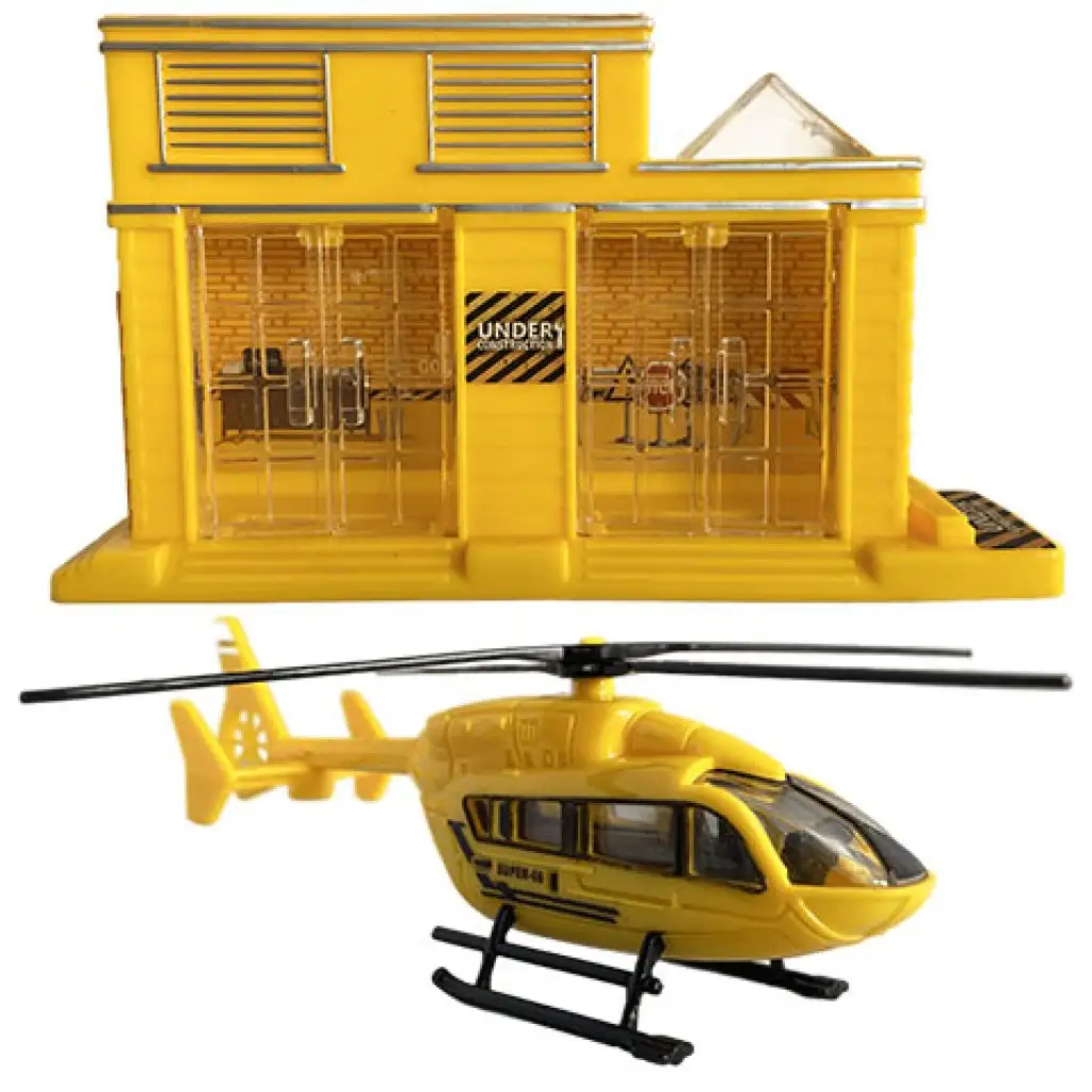 Große Baustelle mit Fahrzeugen, Gebäude und Hubschrauber, 9-teiliges Spielset kép 2