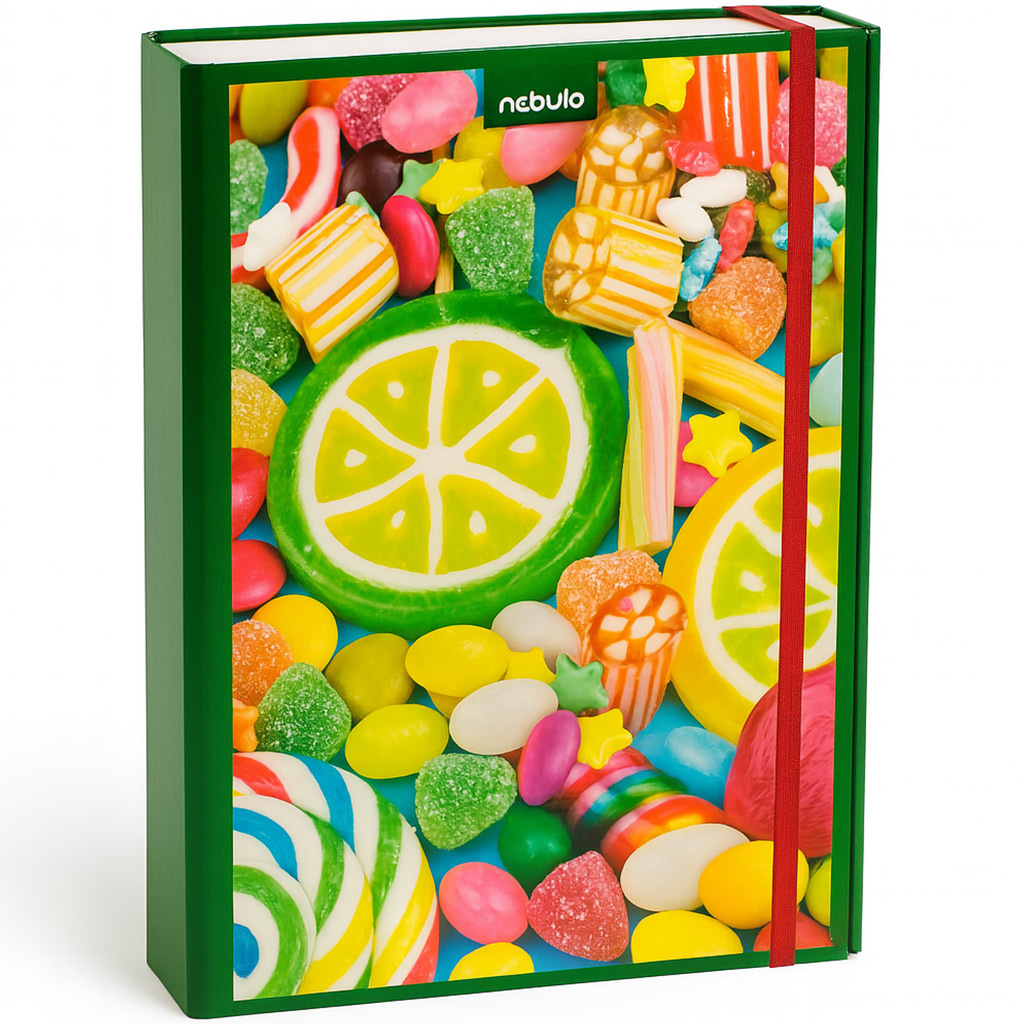 Nebulo: Wellpappe-Heftbox A4-Größe Bonbon
