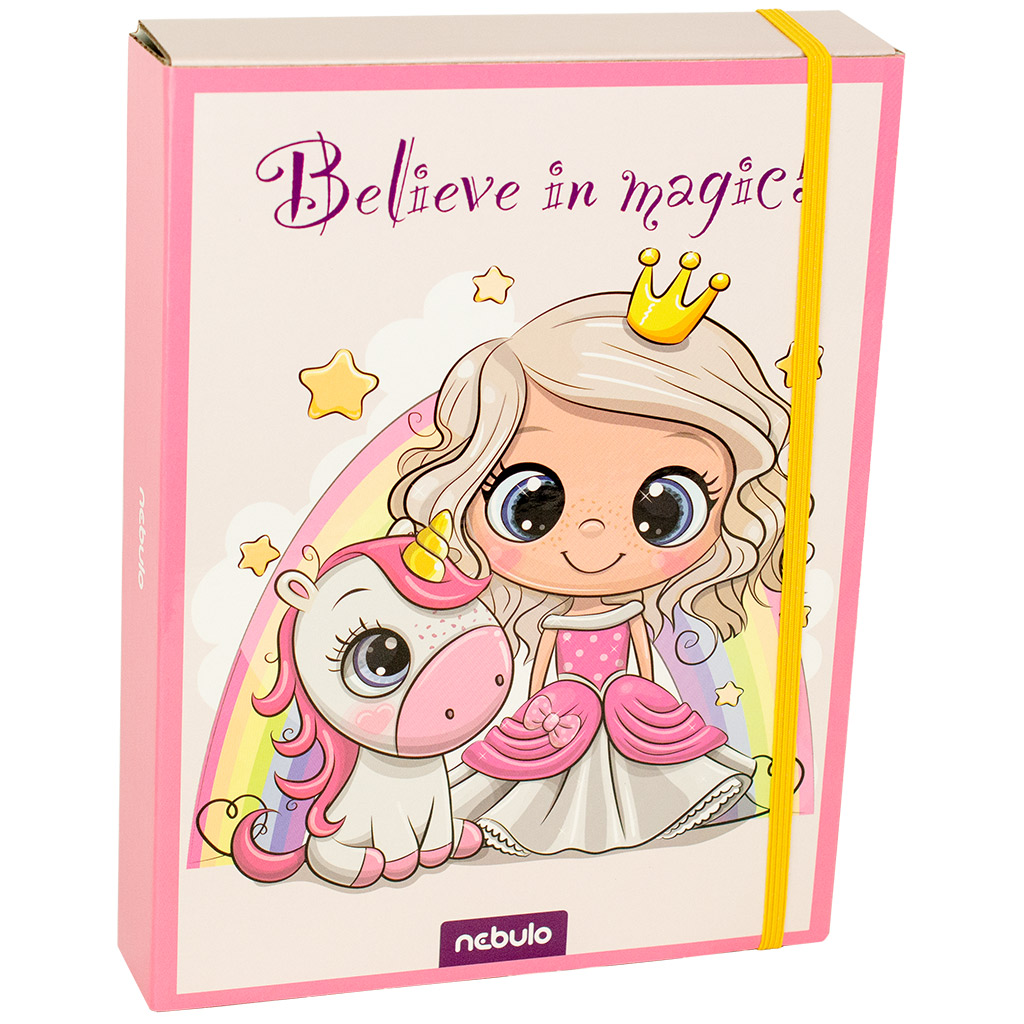 Nebulo: Wellpappe-Heftbox A5-Format Prinzessin und Einhorn