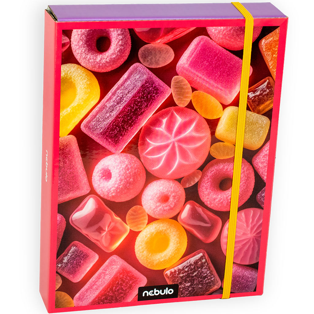 Nebulo: Wellpappe-Heftbox im A5-Format, Bonbon-Motiv