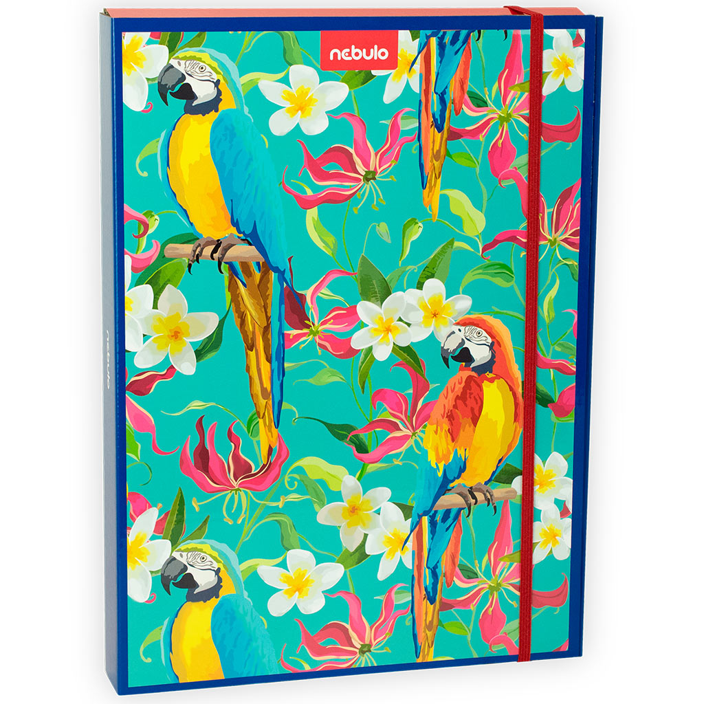 Nebulo: Wellpappheftbox im A4-Format mit Papageienmotiv