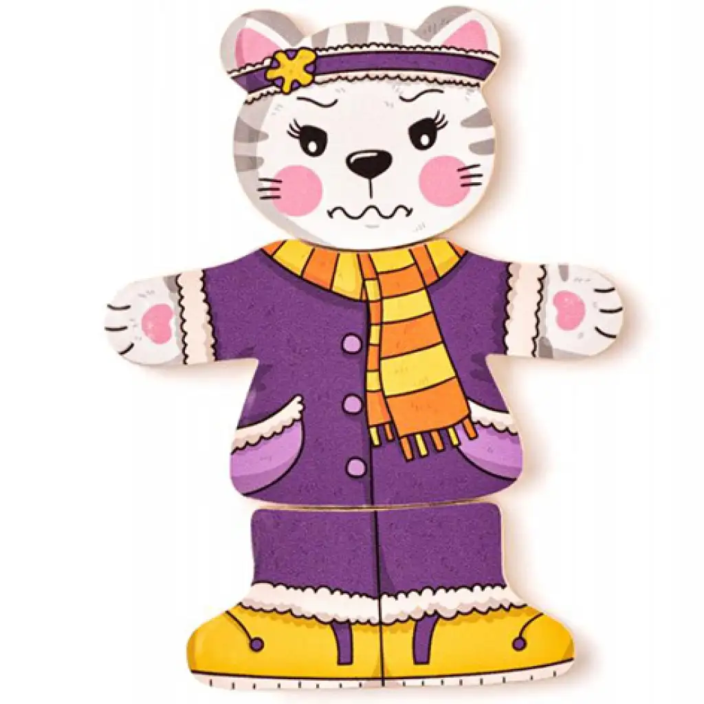 Anziehbare Katze Holzpuzzle 18-teilig - Woodyland kép 2