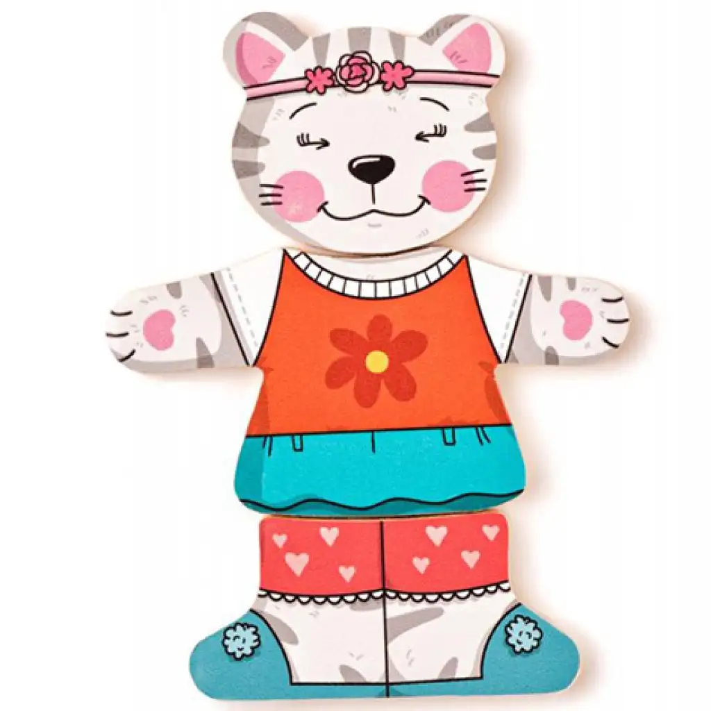 Anziehbare Katze Holzpuzzle 18-teilig - Woodyland kép 3