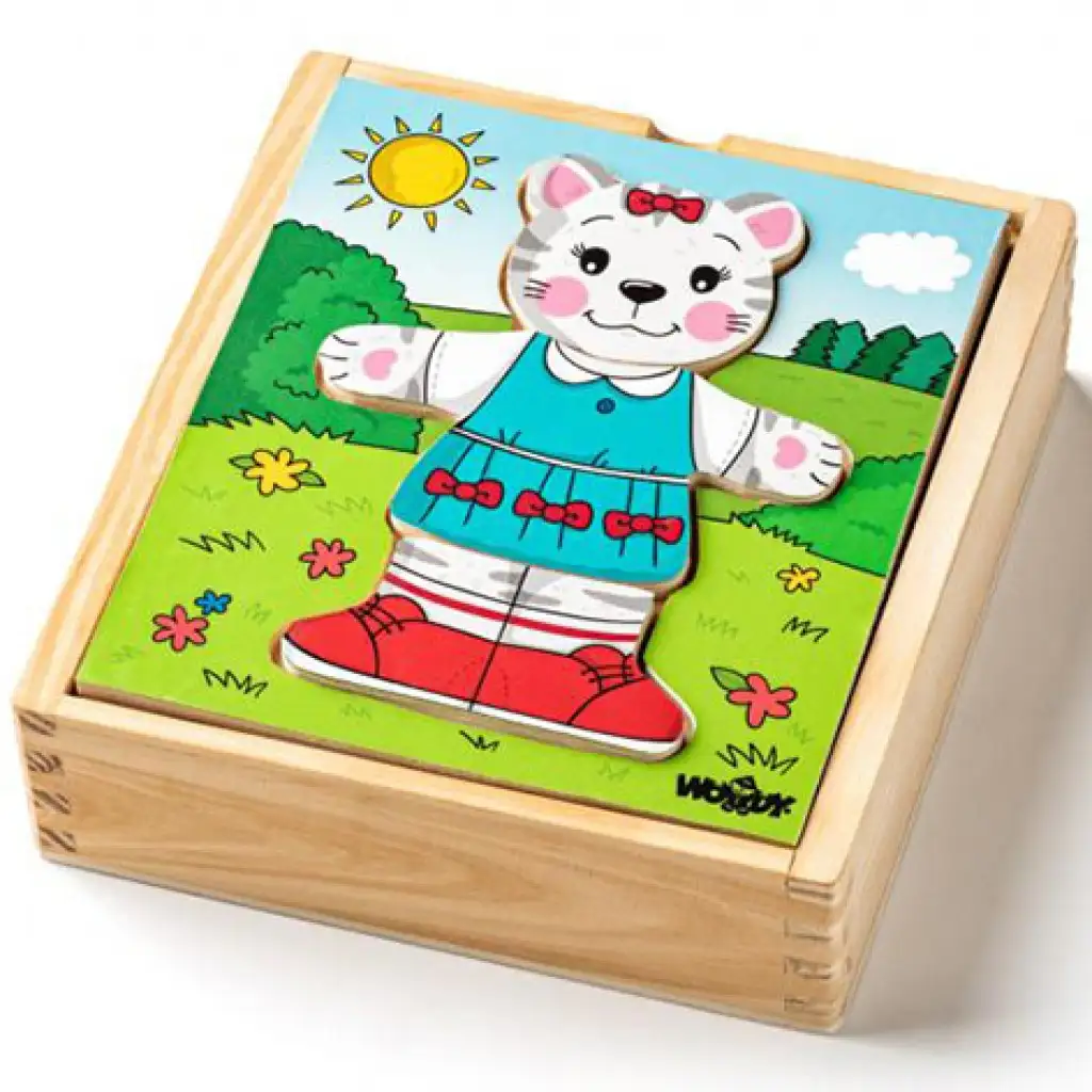 Anziehbare Katze Holzpuzzle 18-teilig - Woodyland