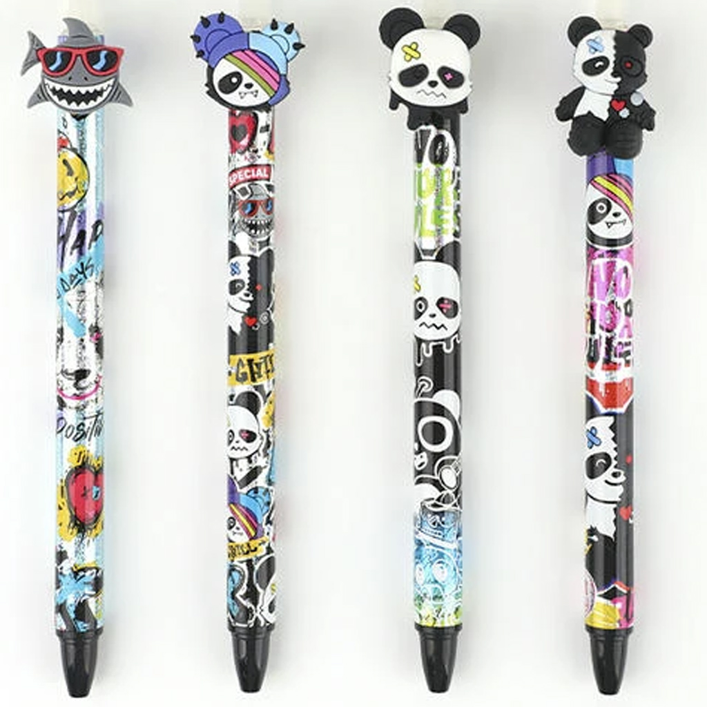 Nebulo: Gel-Tintenroller mit Panda-Muster, radierbar und mit Druckmechanik, in verschiedenen Ausführungen, 1 Stück
