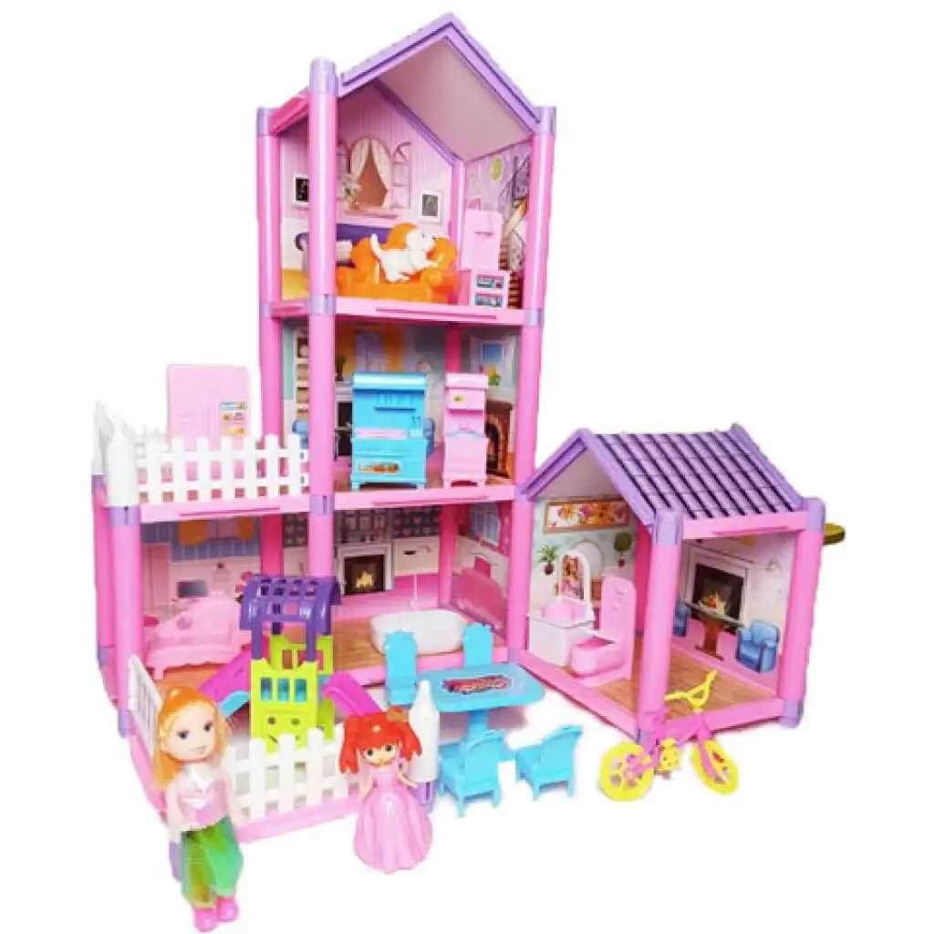 Rosa zweistöckiges Puppenhaus-Spielset
