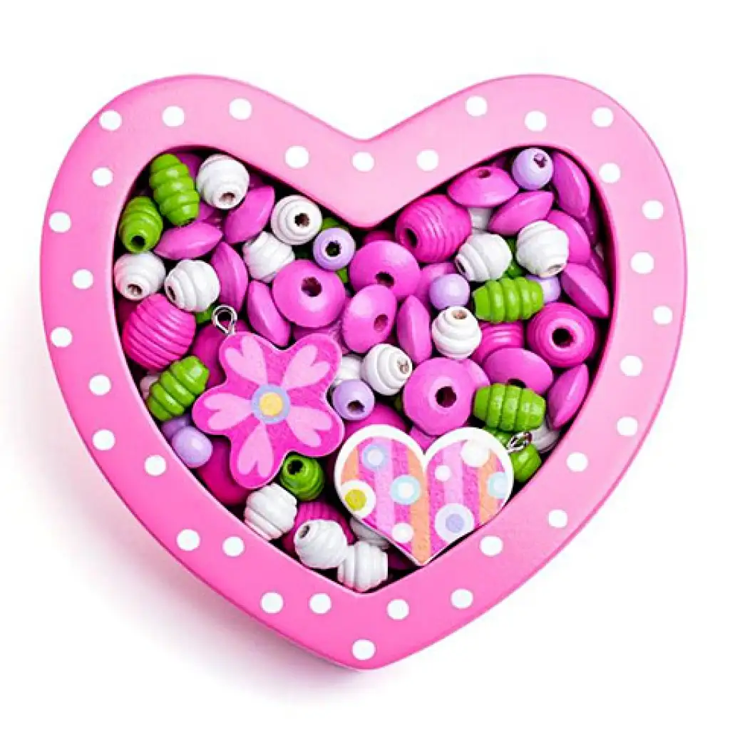 Rosa Herz kleines Holzperlen-Set