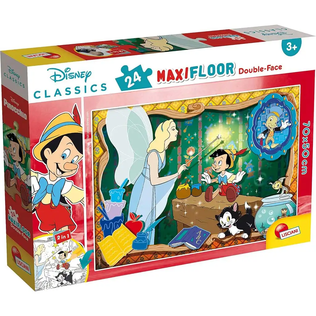 Disney Pinocchio 2-in-1 Maxi 24-teiliges Puzzle und Malset 70x50 cm – Lisciani