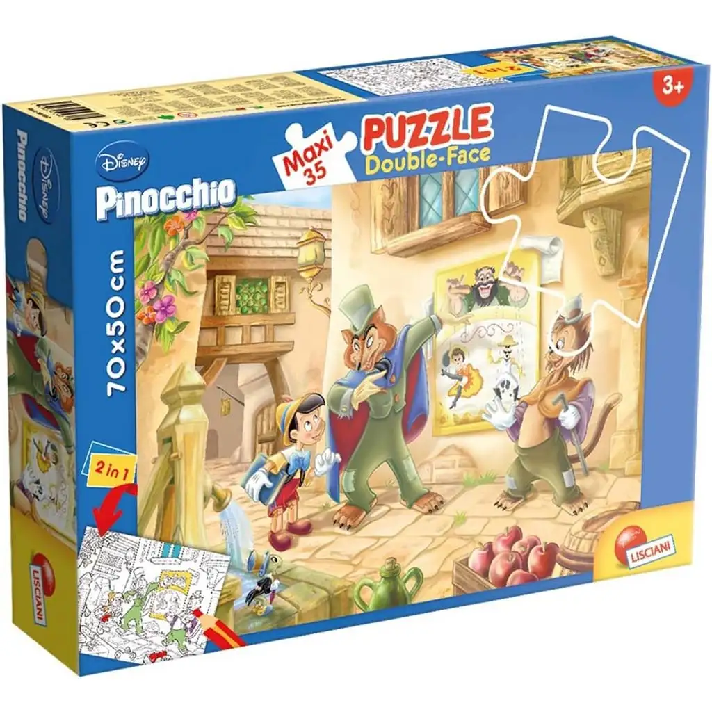 Disney Pinocchio 2-in-1 Maxi 35-teiliges Puzzle und Malvorlage 70x50cm – Lisciani