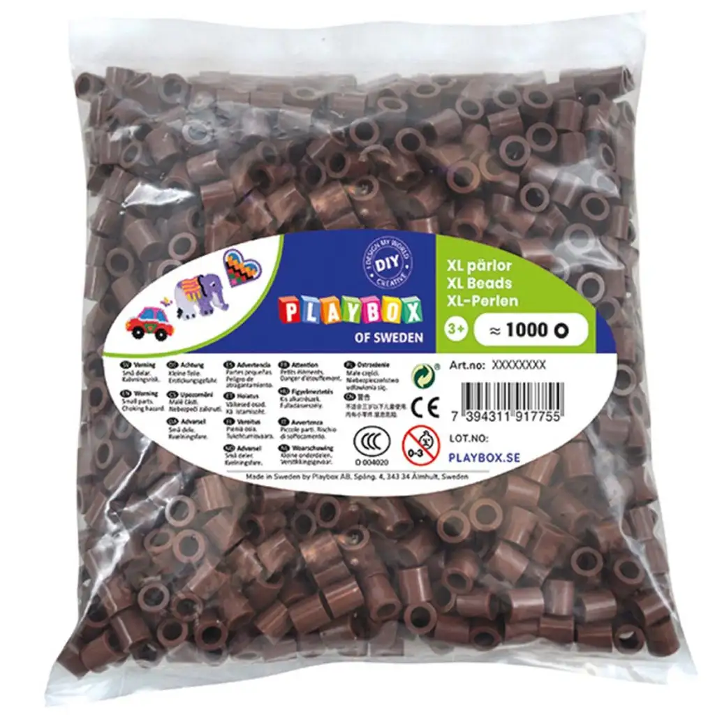 PlayBox: 9mm XL MAXI bügelperlen 1000er Packung in brauner Farbe