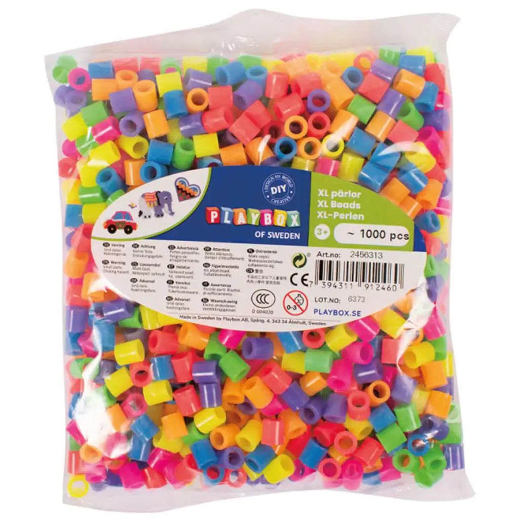 PlayBox: 9mm XL MAXI neonfarbene bügelbare Perlen 1000er Packung