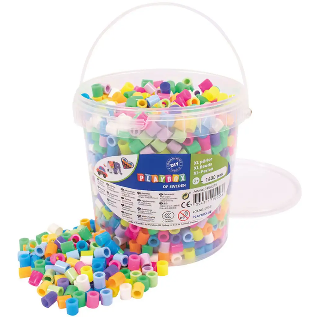 PlayBox: 9mm-es XL MAXI pasztell és neon színű vasalható gyöngyök vödörben 1400db-os csomag kép 1