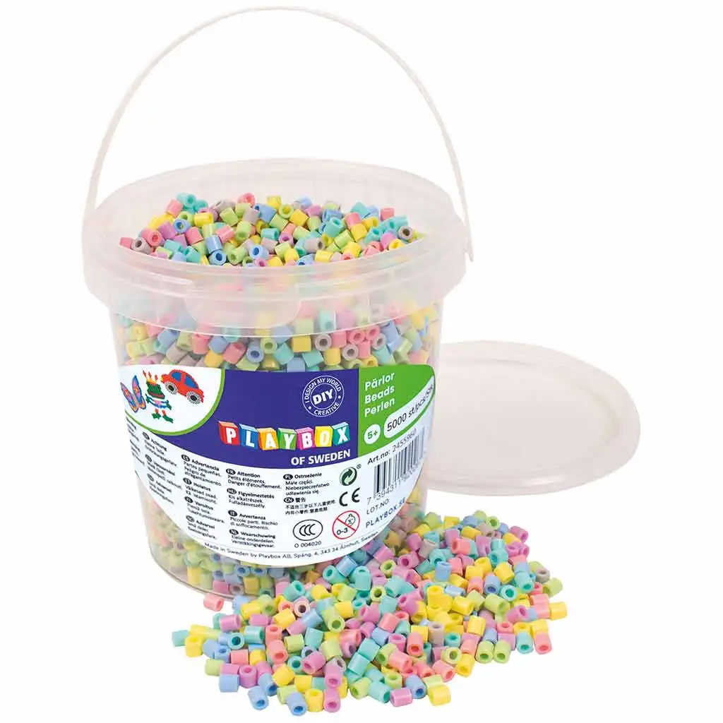 PlayBox: 5mm MIDI pastellfarbene Bügelperlen im Eimer, 5.000 Stück Packung