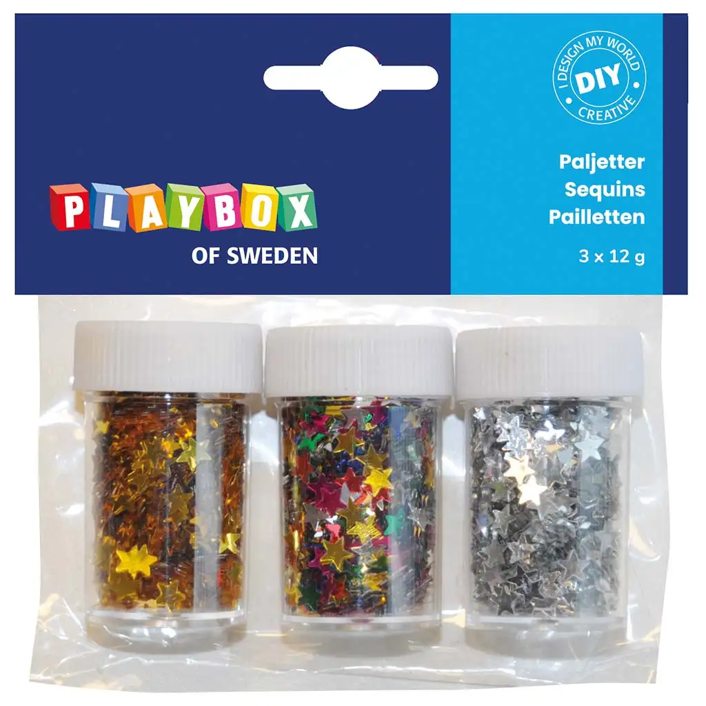 PlayBox: Dekorationssterne in verschiedenen Farben, 3x12g Packung