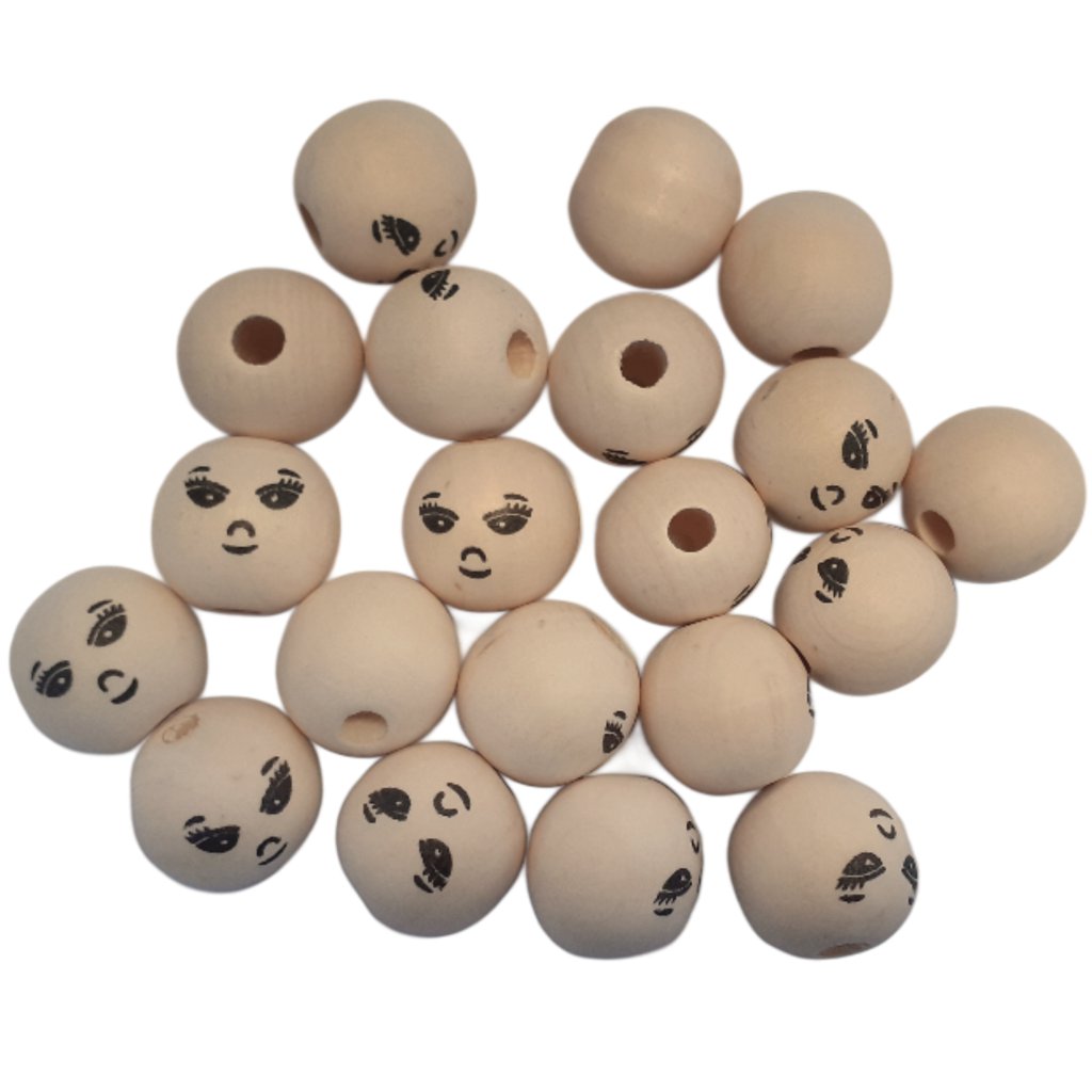 PlayBox: Holzkugeln mit verschiedenen Gesichtern, 22 mm Durchmesser, 20 Stück