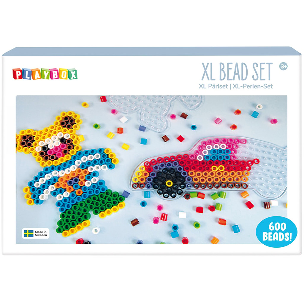 PlayBox: XL MIDI 9 mm Bügelperlen-Set, 600 Stück – Auto und Bär