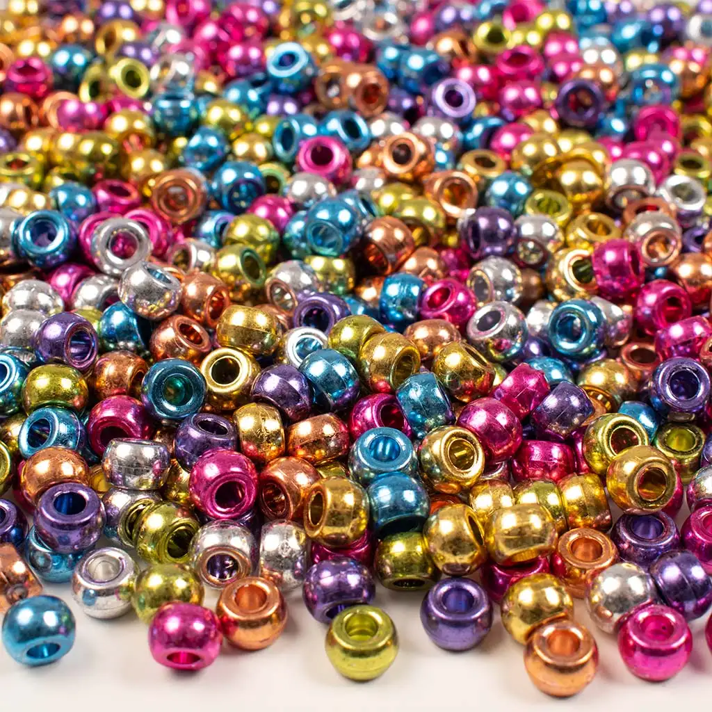 PlayBox: Zylinderförmige bunte Perlen in Metallicfarben, 1000er-Packung