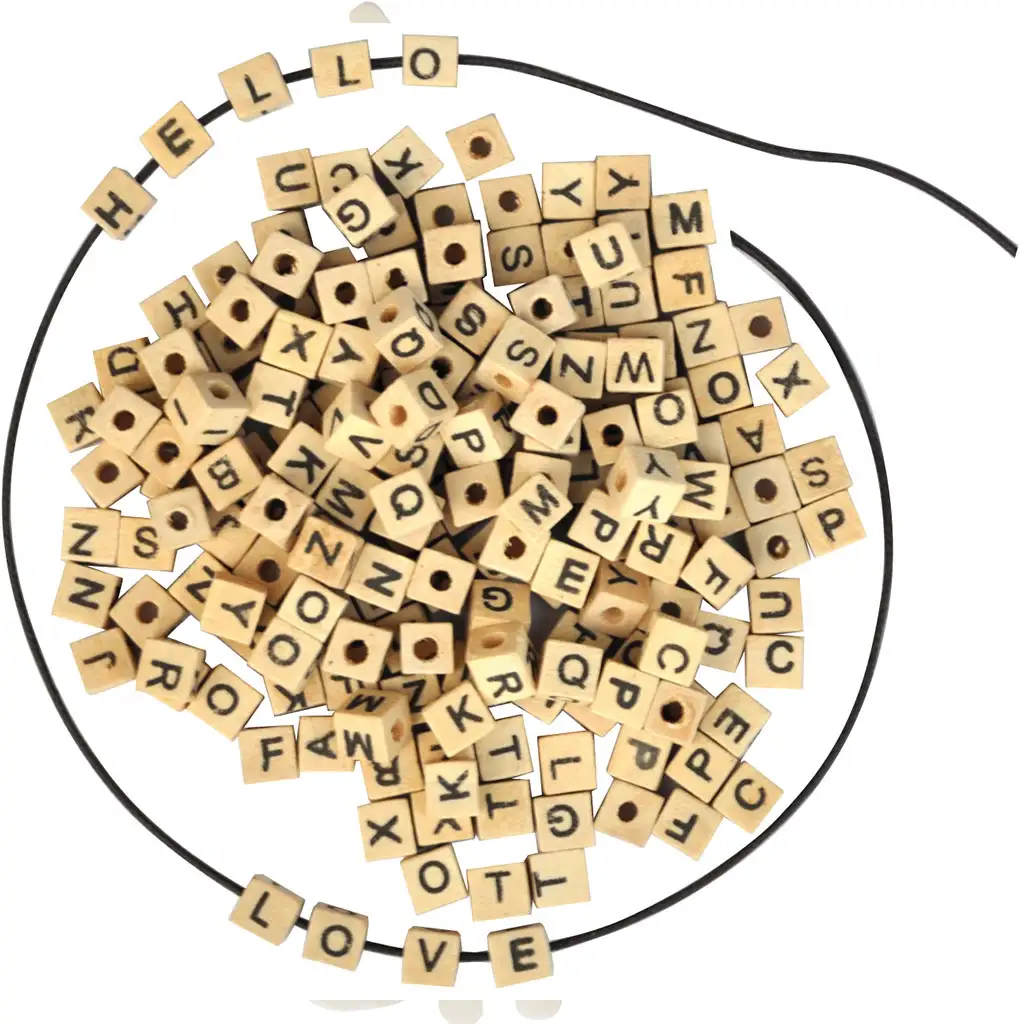 PlayBox: Naturholz fädelbare Buchstabenwürfel in 7x7mm Größe, 300 Stück Packung