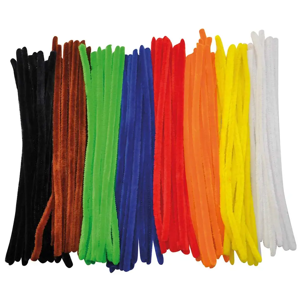 PlayBox: Bunte Chenille-Fäden Grundfarben 10mm x 30cm 100er-Pack